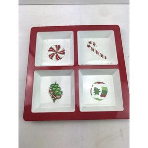 Christmas Holiday Candy Serving Party Platter Compartment Dish Candy Cane Pepper